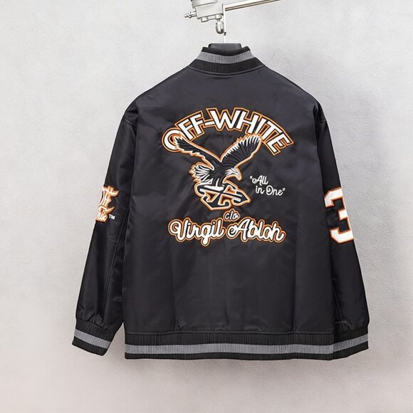 Black Baseball Jacket With Embroidered Off-White Logo - Picture 9 of 9